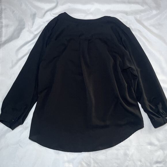 Lands End Top Womens 22W Plus Black Long Sleeve Split Neck Blouse Career Minimal - Picture 3 of 7